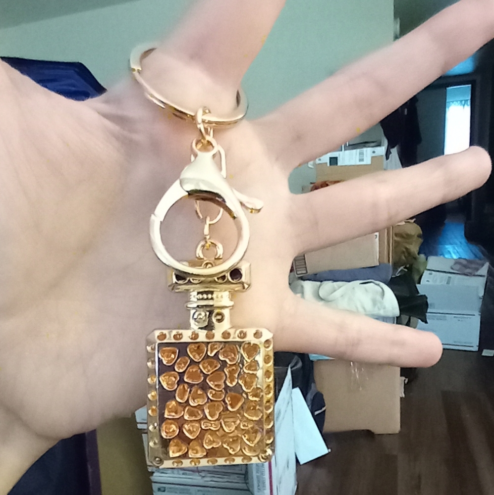Perfume Bottle ClearWhite/Gold Bag Charm/Keychain - Picture 6 of 10